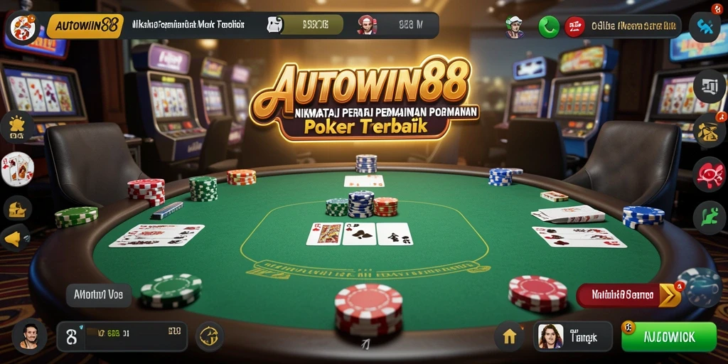 Screenshot utama AUTOWIN88 menampilkan gameplay Poker yang menarik.