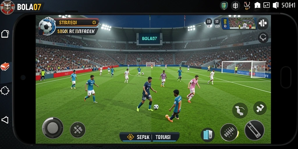 Screenshot menampilkan aksi intens dalam permainan strategi sepak bola.