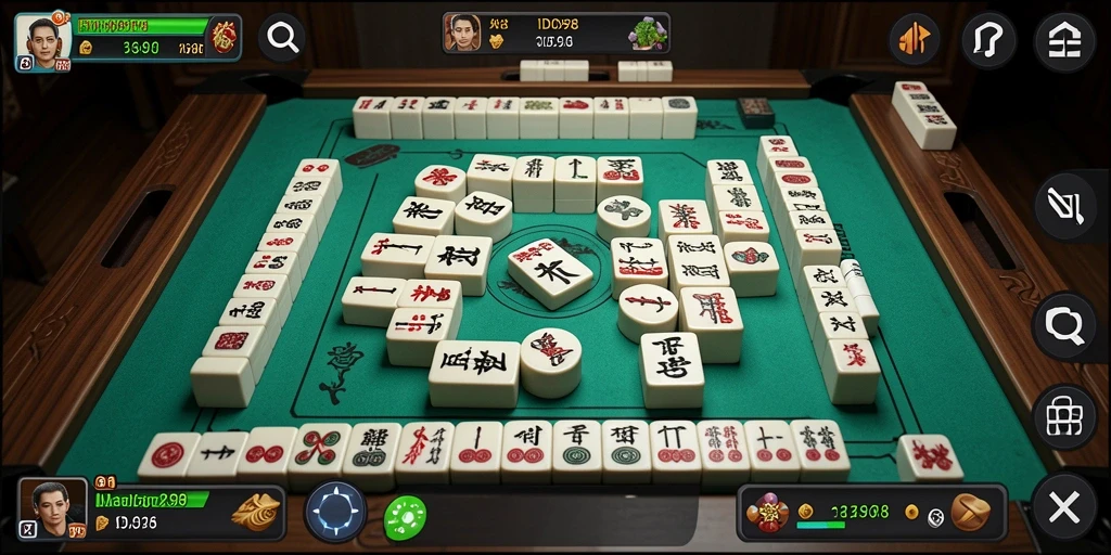 Screenshot menunjukkan gameplay seru di ID098 dengan ubin Mahjong yang berwarna-warni.