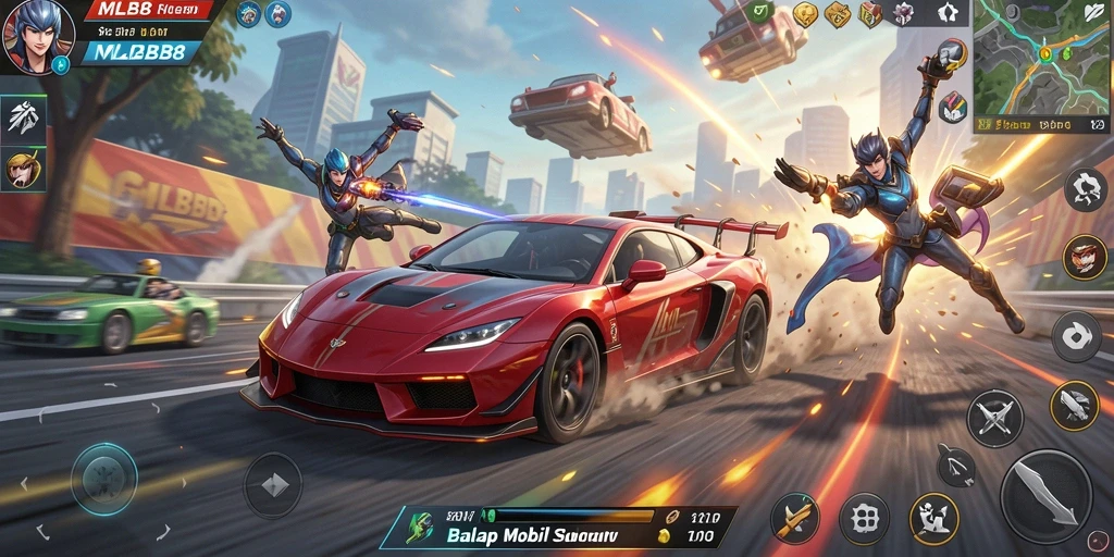 Tampilan seru gameplay balap mobil di MLBB8.