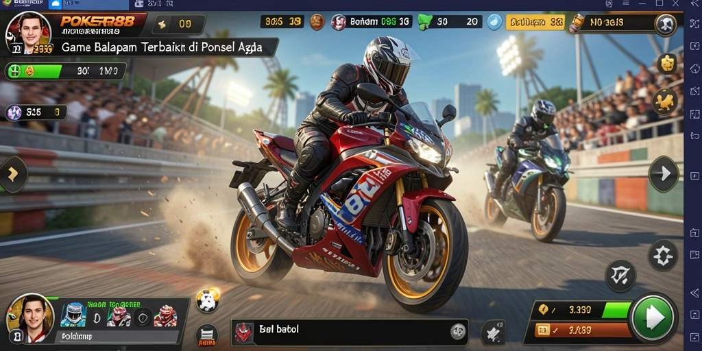 Tampilan balapan seru dalam POKER88 dengan motor berkualitas.